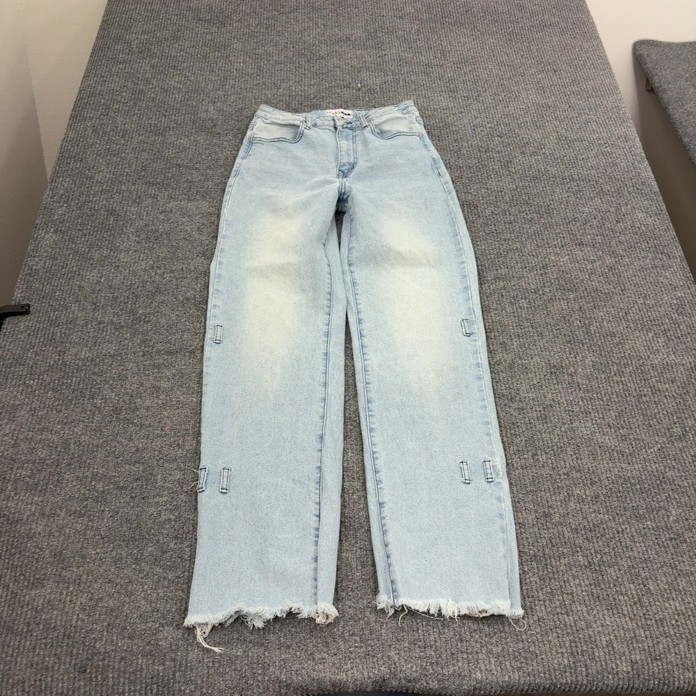 Fashion Nova Jeans Women 7 Light Wash Cotton Spandex Straight Raw Hem Casual Y2K